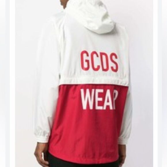 GCDC White and Red Hodded Anorac Lightweight Half Can be removed Mens XS - Picture 1 of 9
